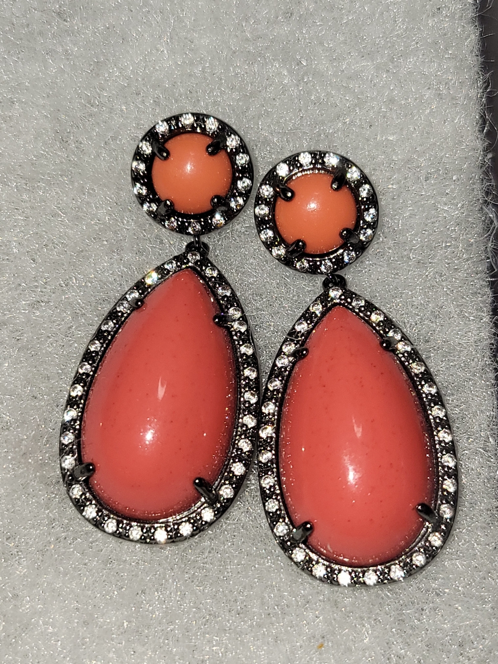 Kenneth Jay Lane Coral Pink Teardrop Pavé Drop Earrings